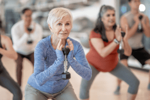 older adult woman strength training