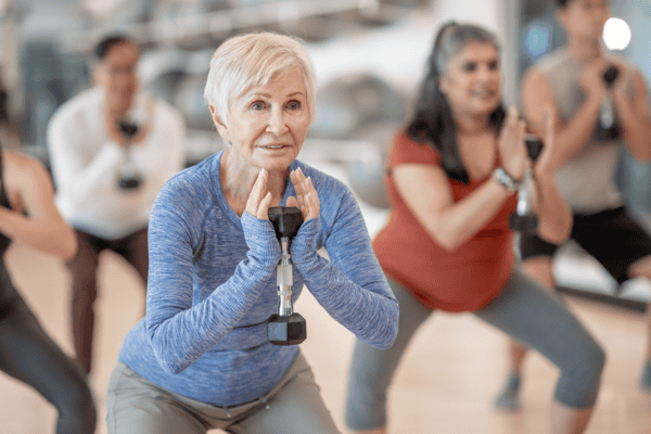 older adult woman strength training